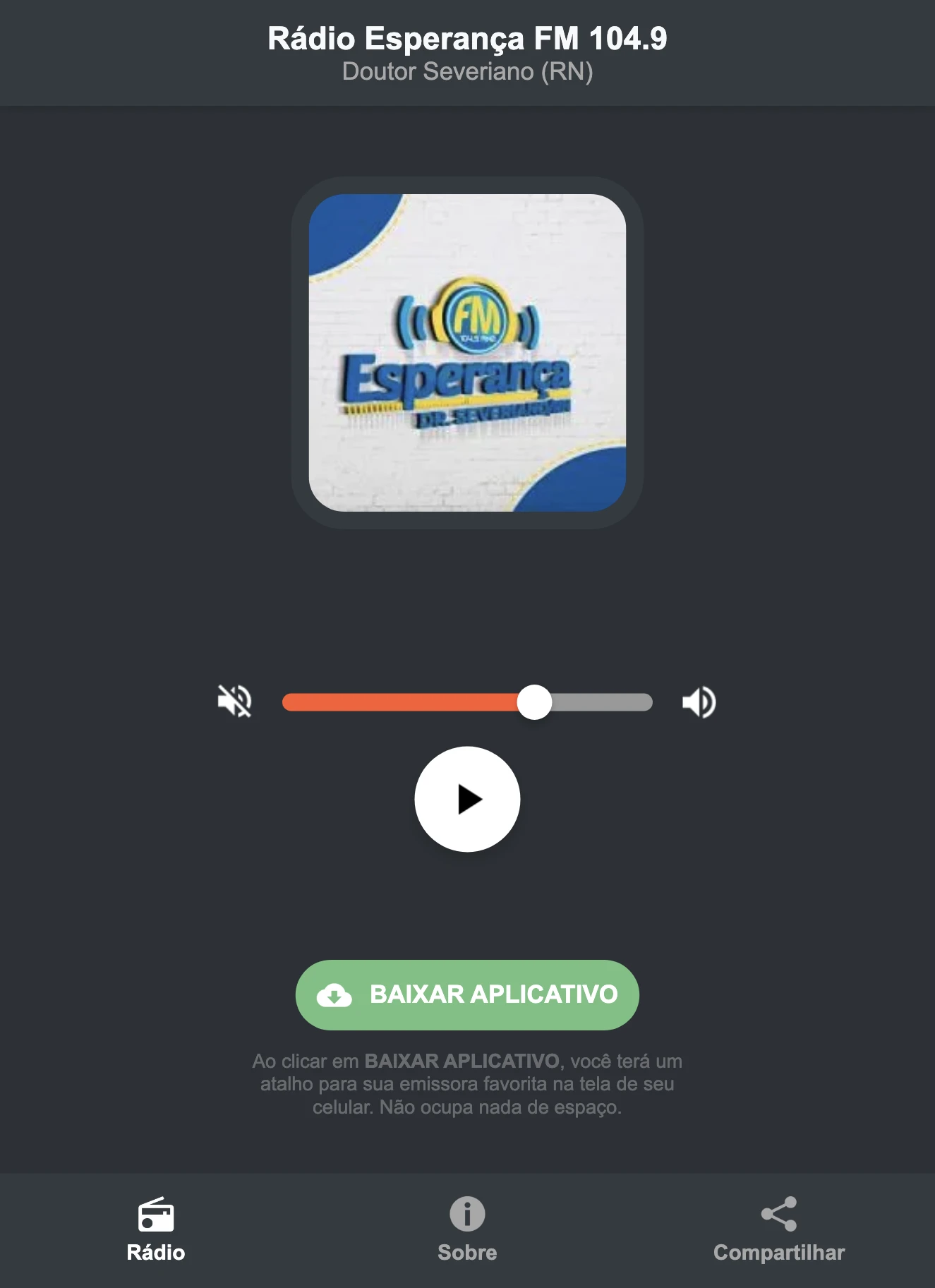 Screenshot do aplicativo da Rádio Esperança FM 104.9