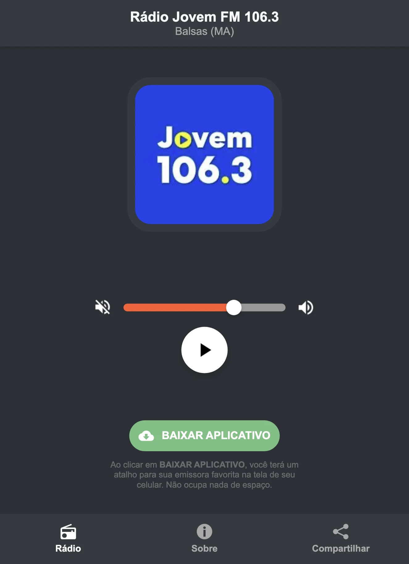 Screenshot do aplicativo da Rádio Jovem FM 106.3