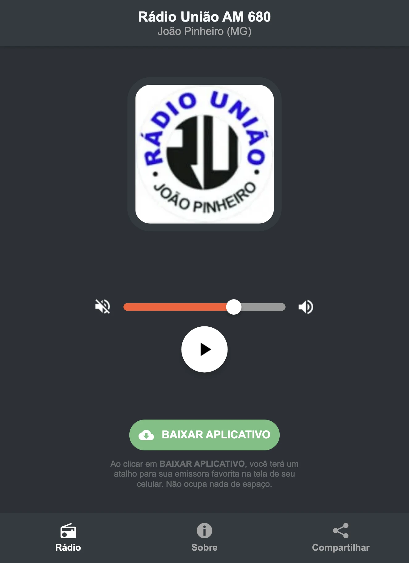Screenshot do aplicativo da Rádio União AM 680