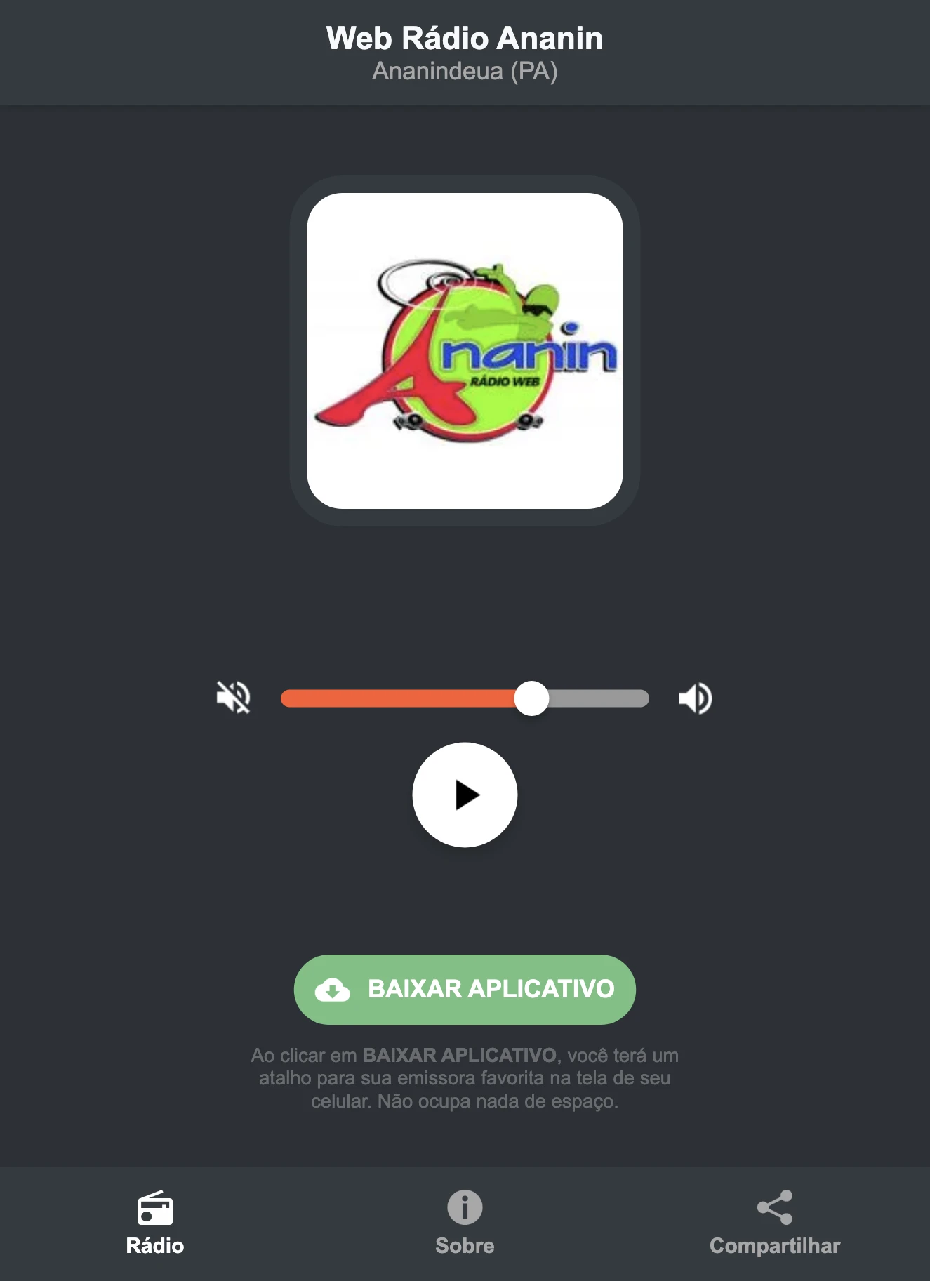 Screenshot do aplicativo da Web Rádio Ananin