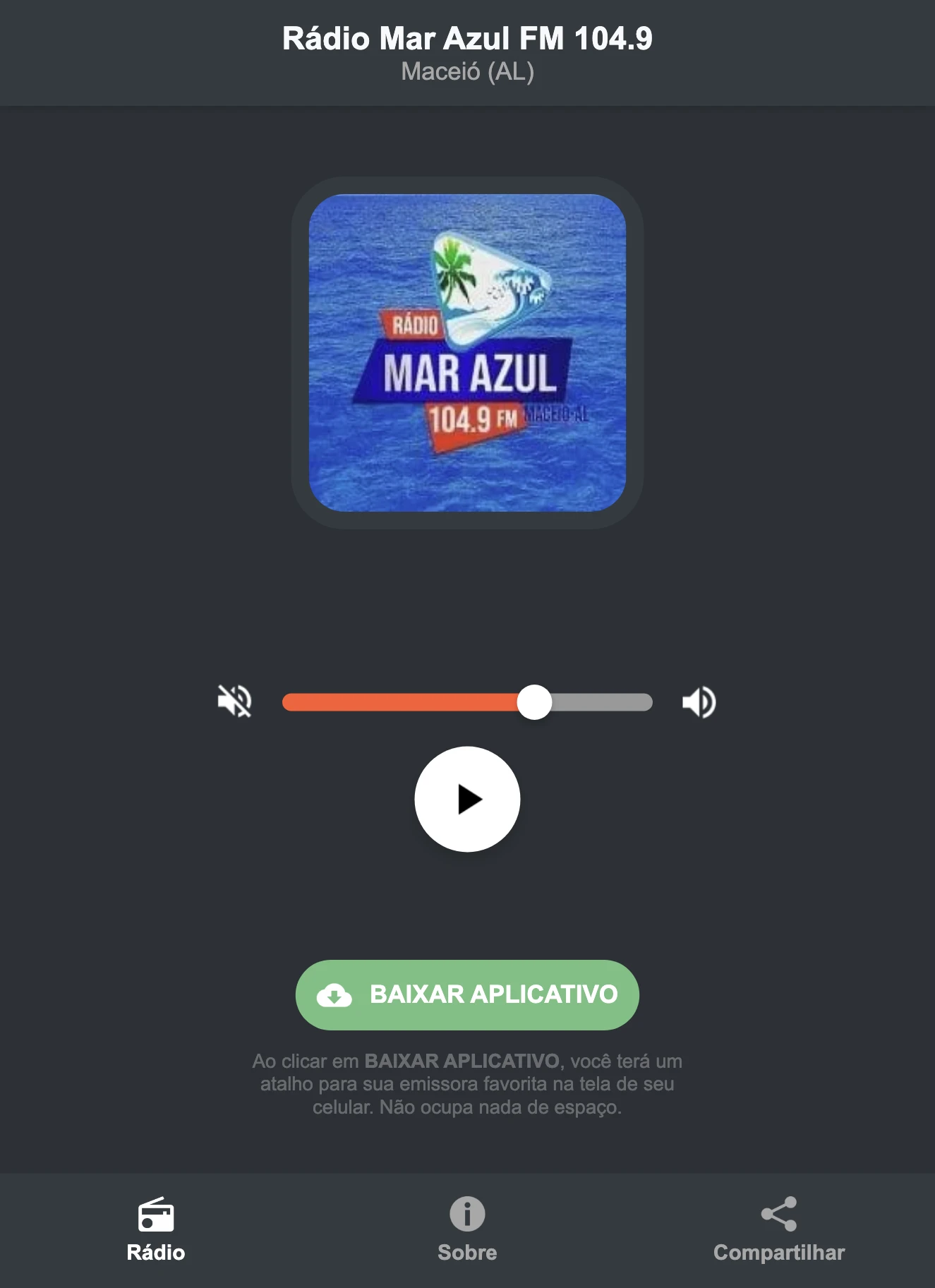 Screenshot do aplicativo da Rádio Mar Azul FM 104.9