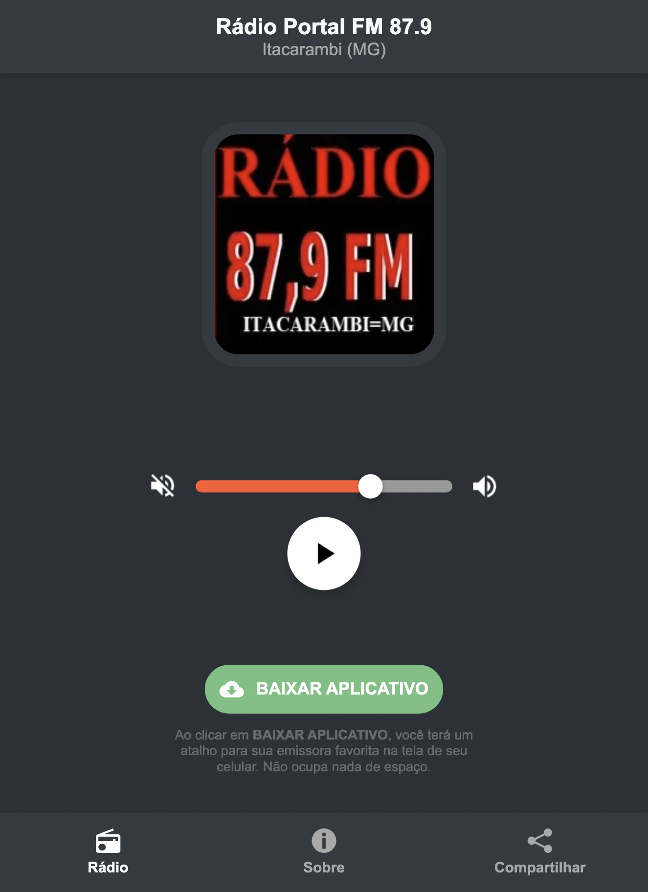 Screenshot do aplicativo da Rádio Portal FM 87.9