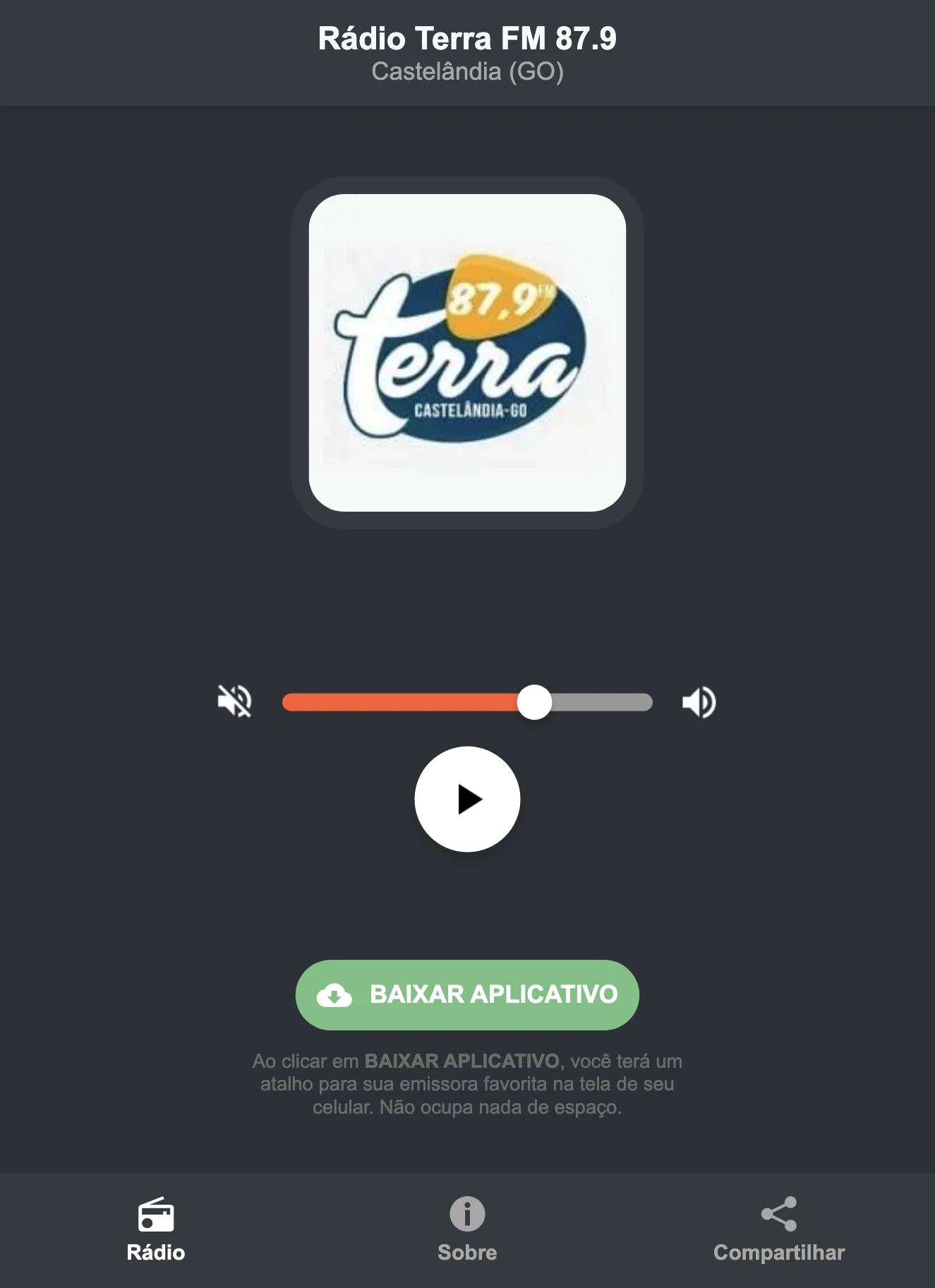 Screenshot do aplicativo da Rádio Terra FM 87.9
