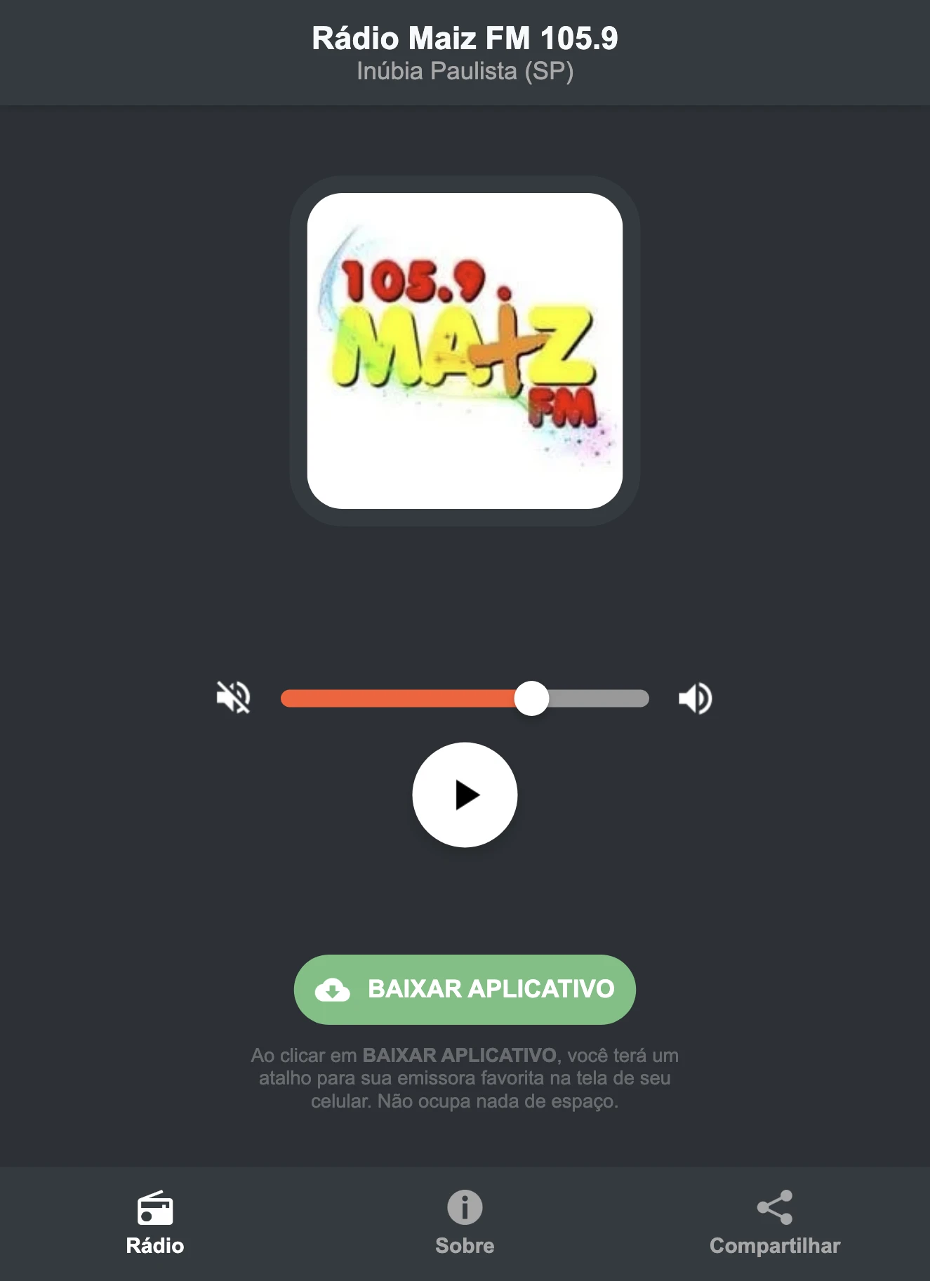 Screenshot do aplicativo da Rádio Maiz FM 105.9