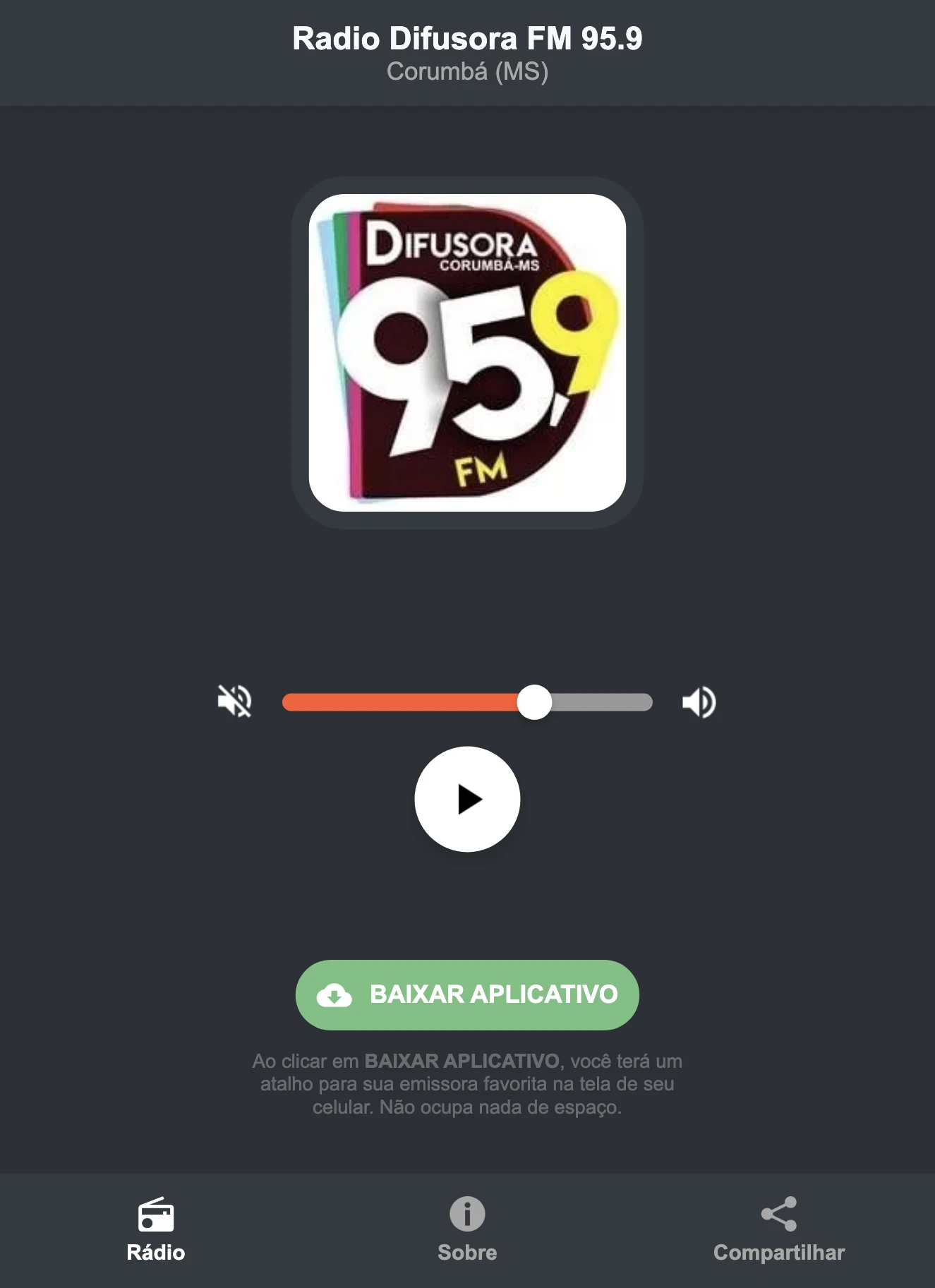 Screenshot do aplicativo da Radio Difusora FM 95.9