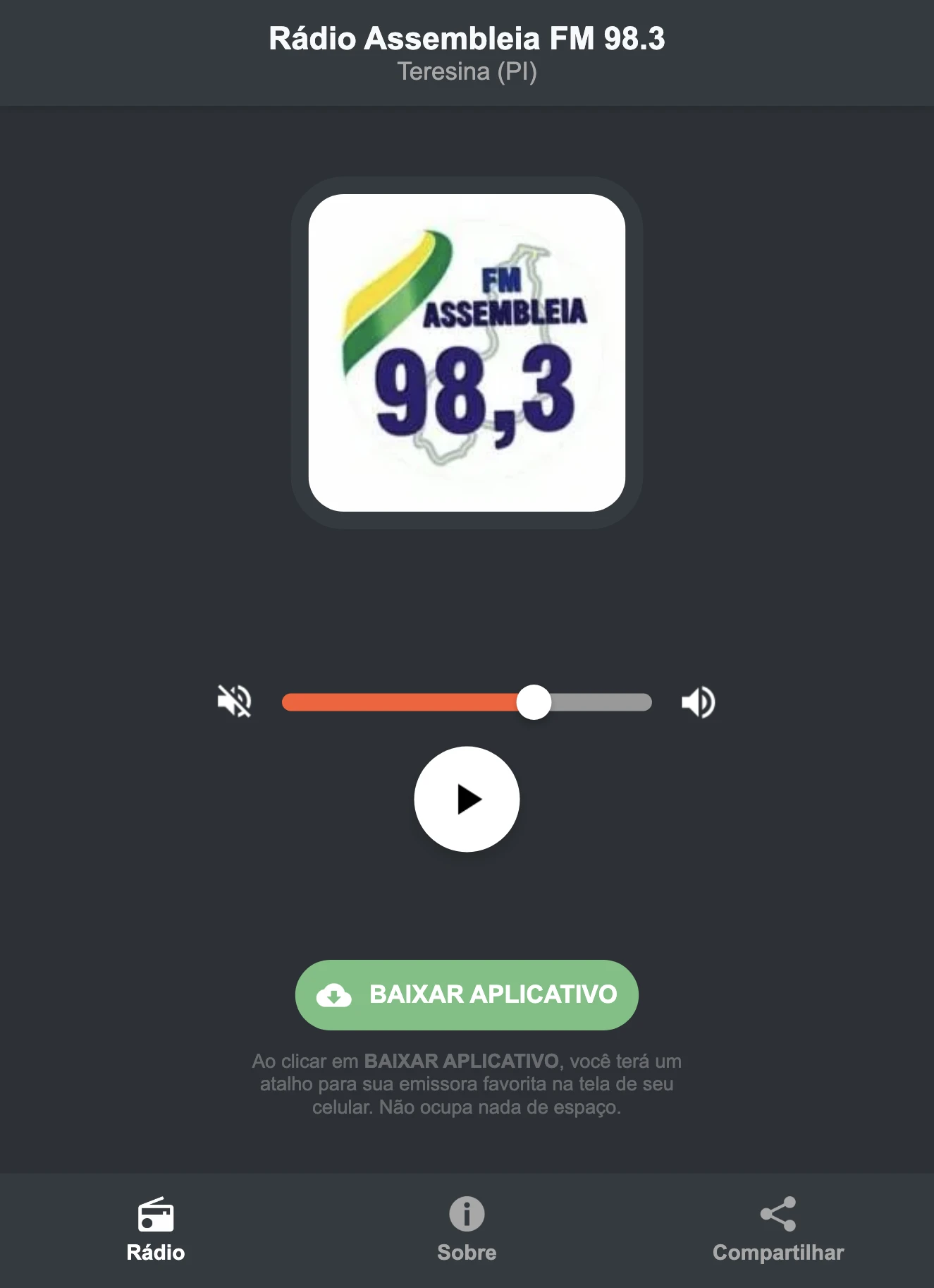 Screenshot do aplicativo da Rádio Assembleia FM 98.3