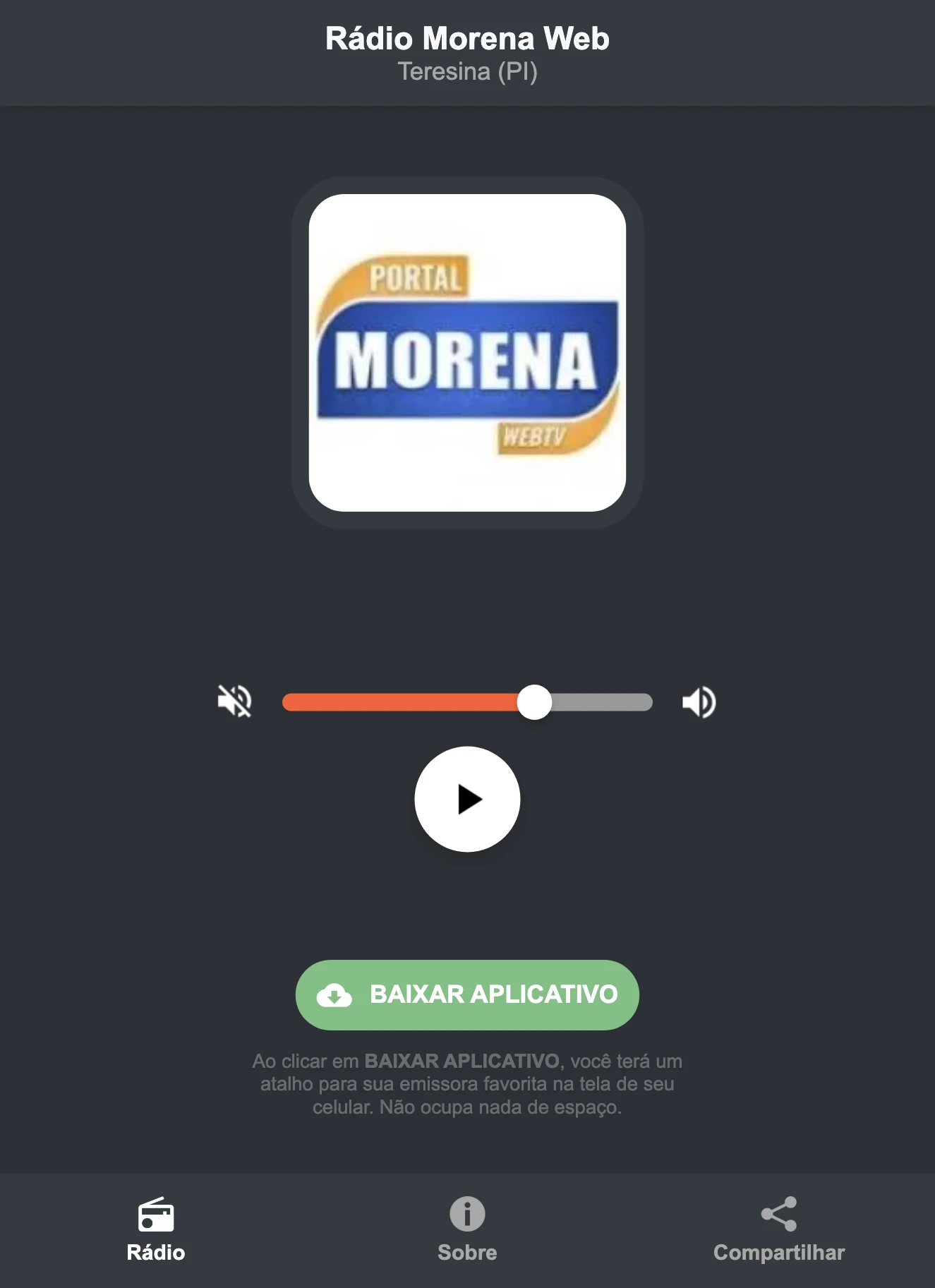 Screenshot do aplicativo da Rádio Morena Web