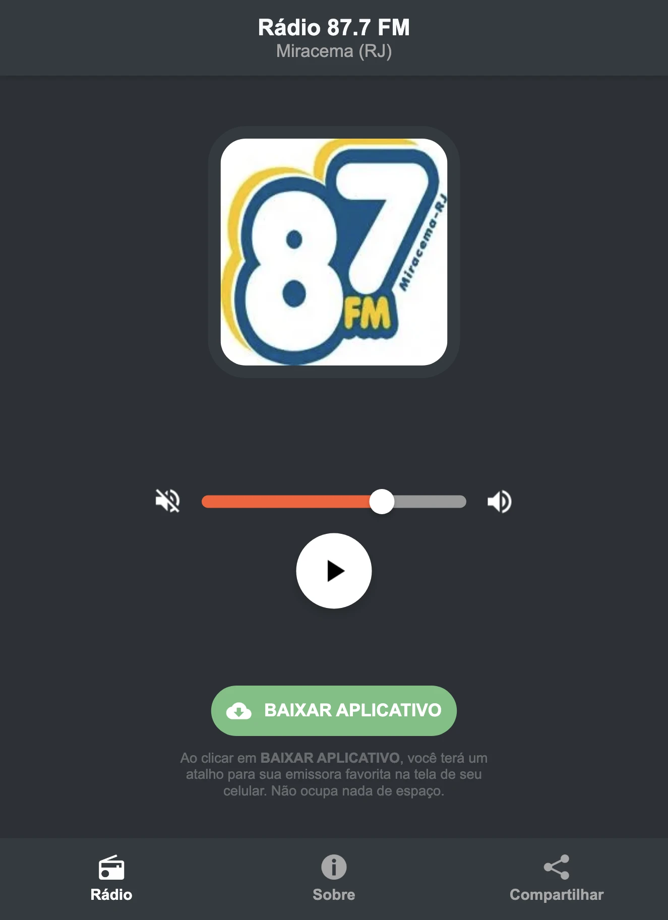 Screenshot do aplicativo da Rádio 87.7 FM