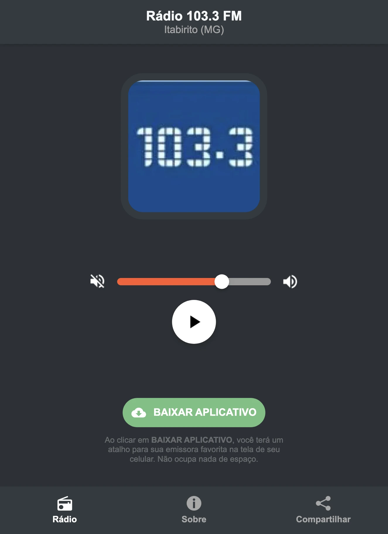 Screenshot do aplicativo da Rádio 103.3 FM