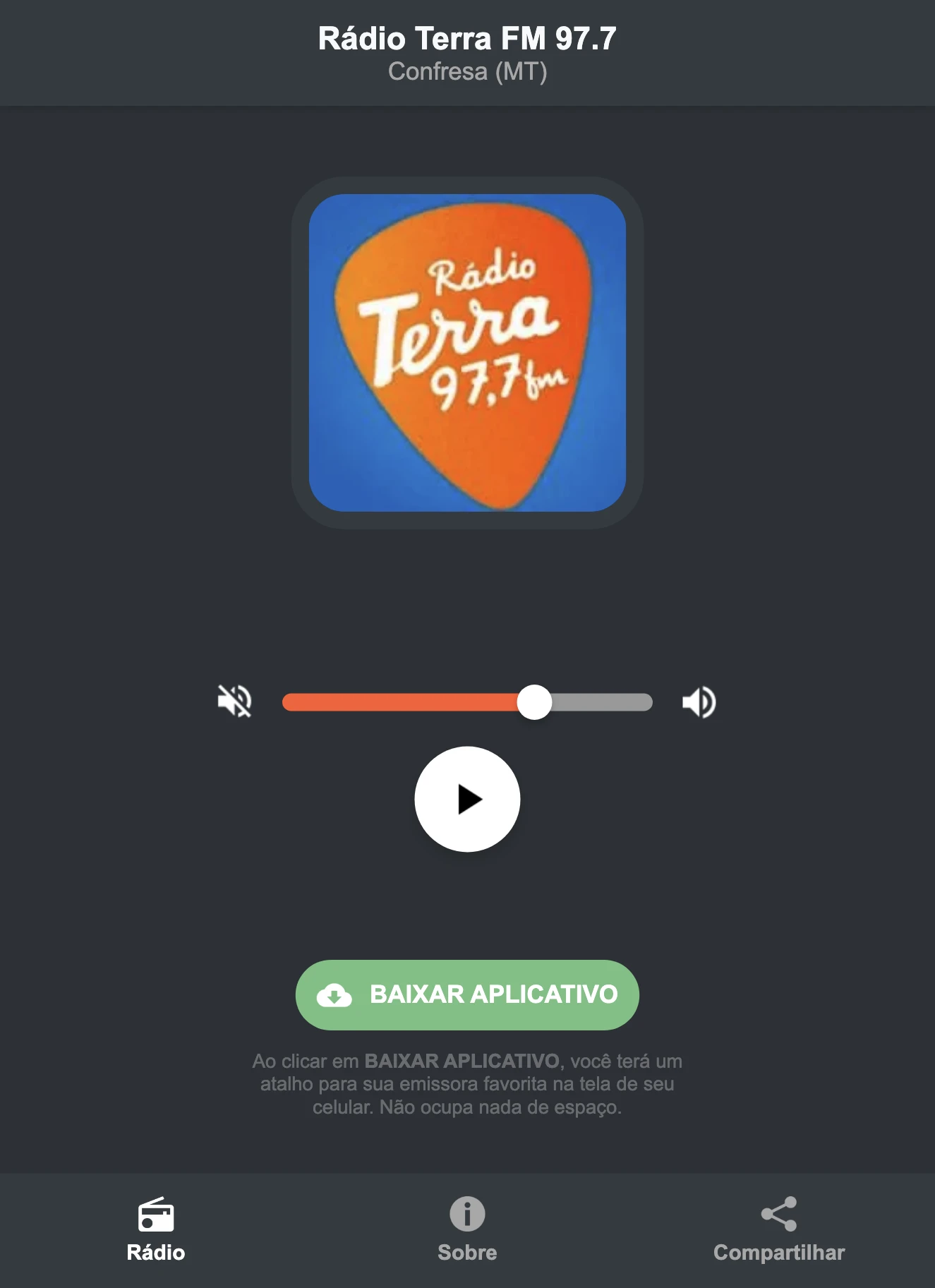 Screenshot do aplicativo da Rádio Terra FM 97.7