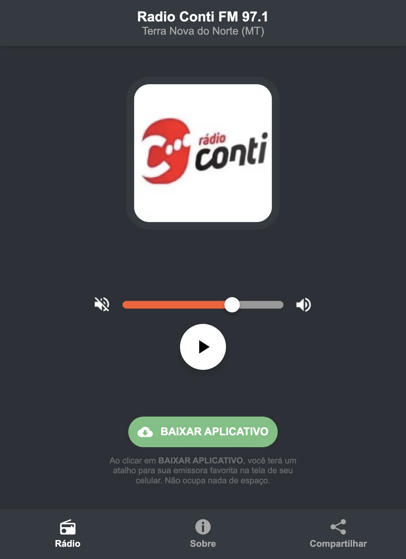 Screenshot do aplicativo da Radio Conti FM 97.1