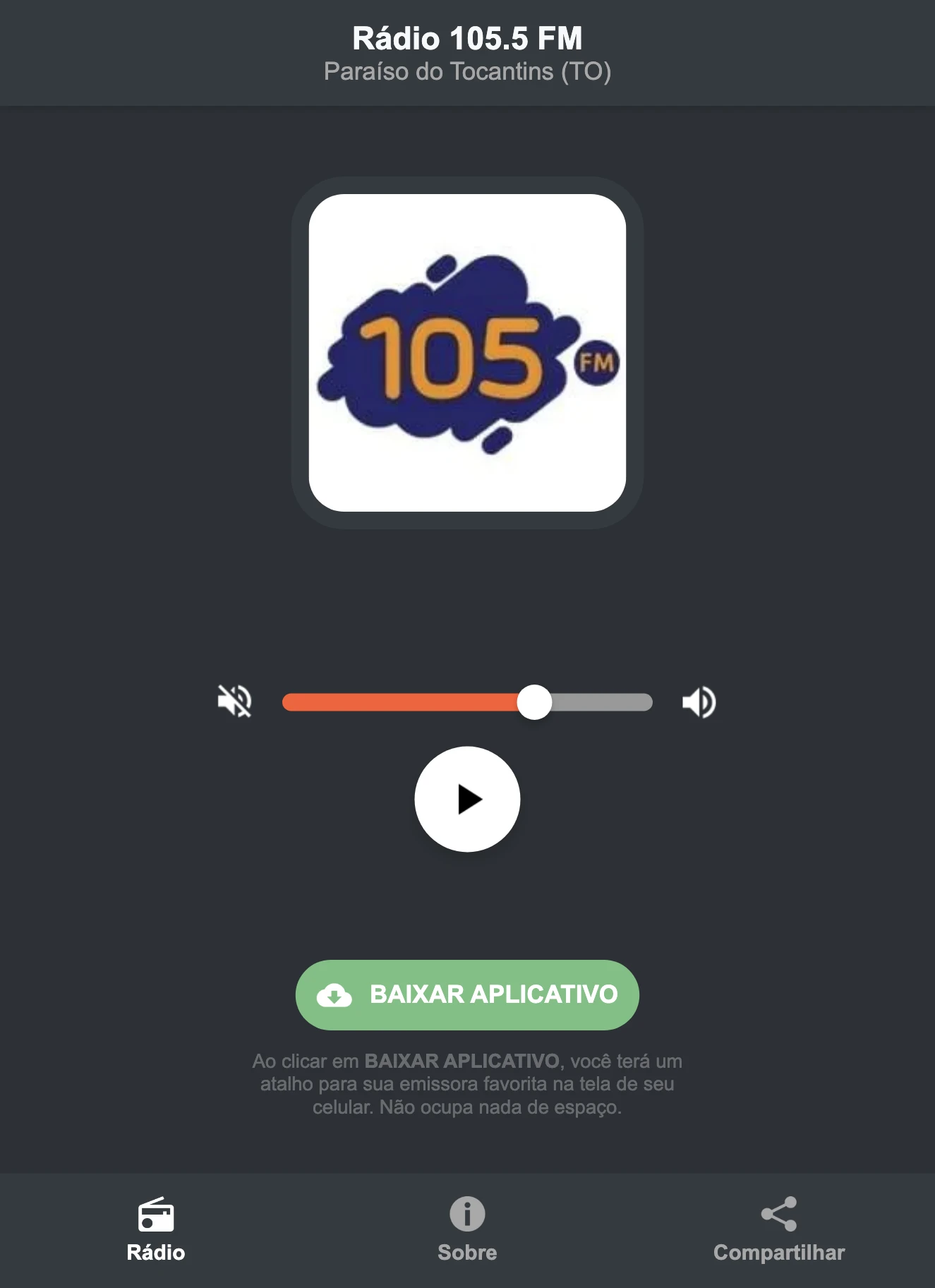 Screenshot do aplicativo da Rádio 105.5 FM