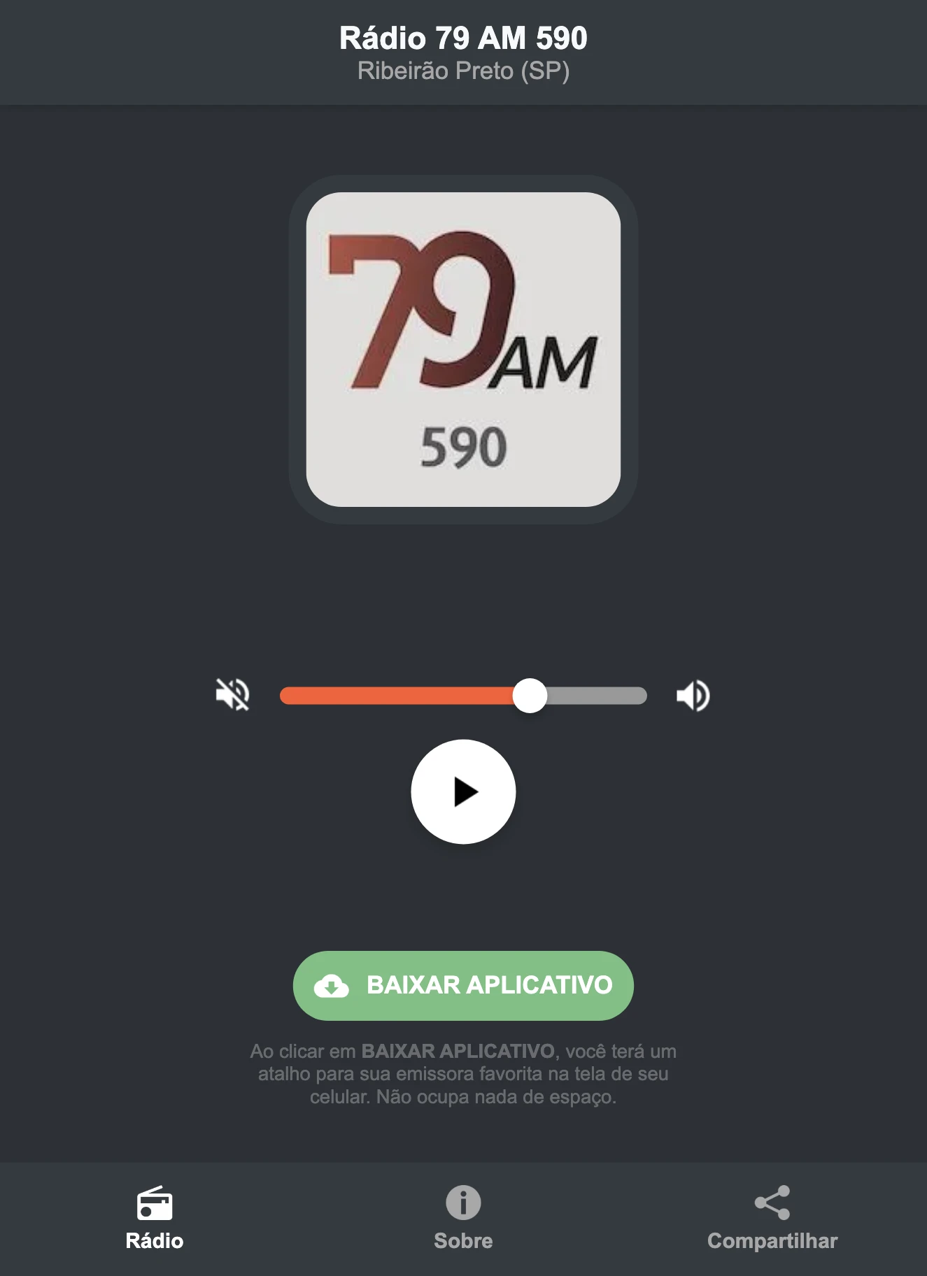Screenshot do aplicativo da Rádio 79 AM 590
