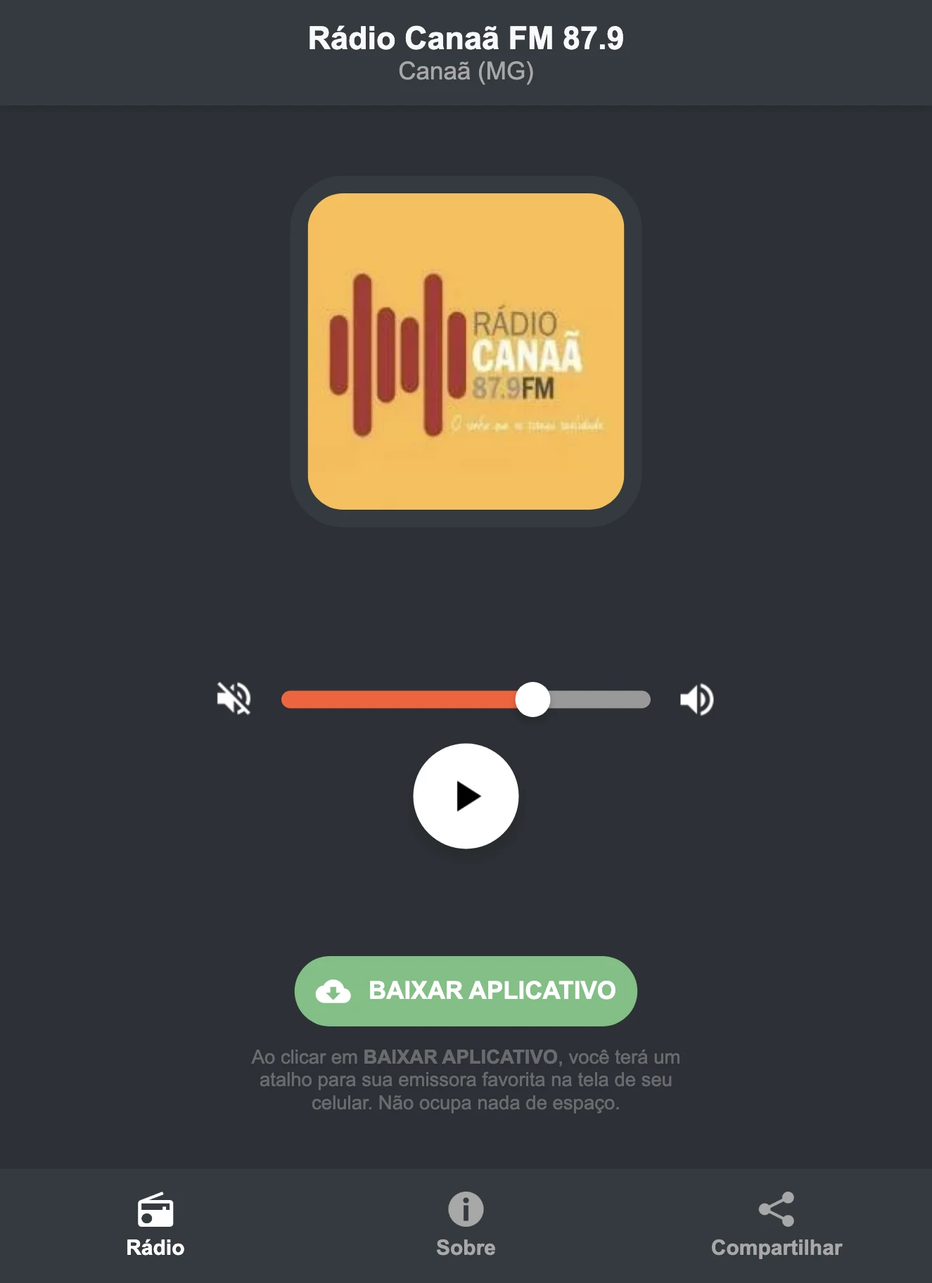 Screenshot do aplicativo da Rádio Canaã FM 87.9