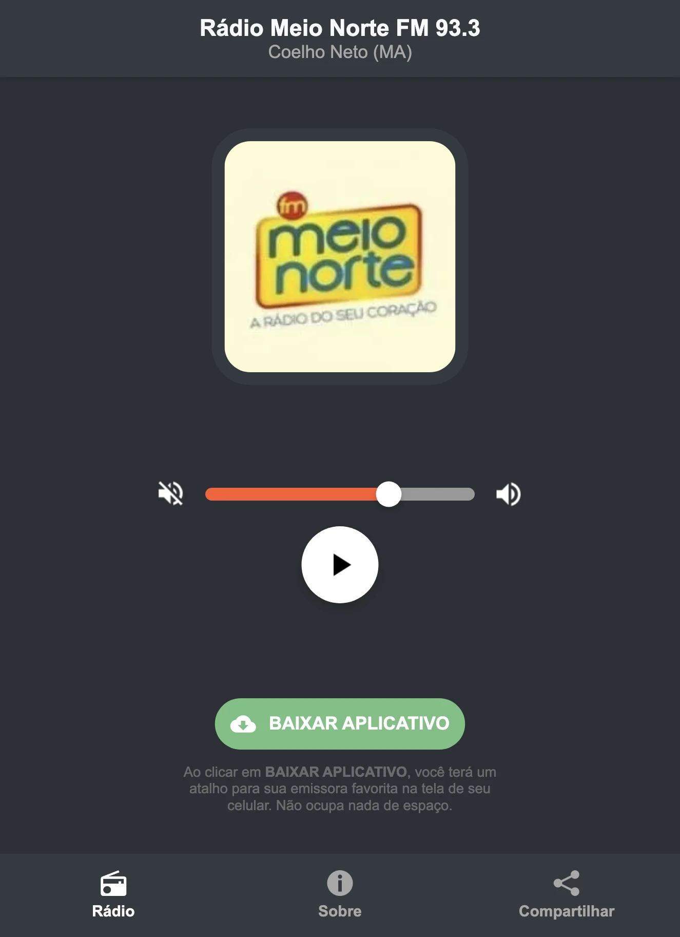 Screenshot do aplicativo da Rádio Meio Norte FM 93.3