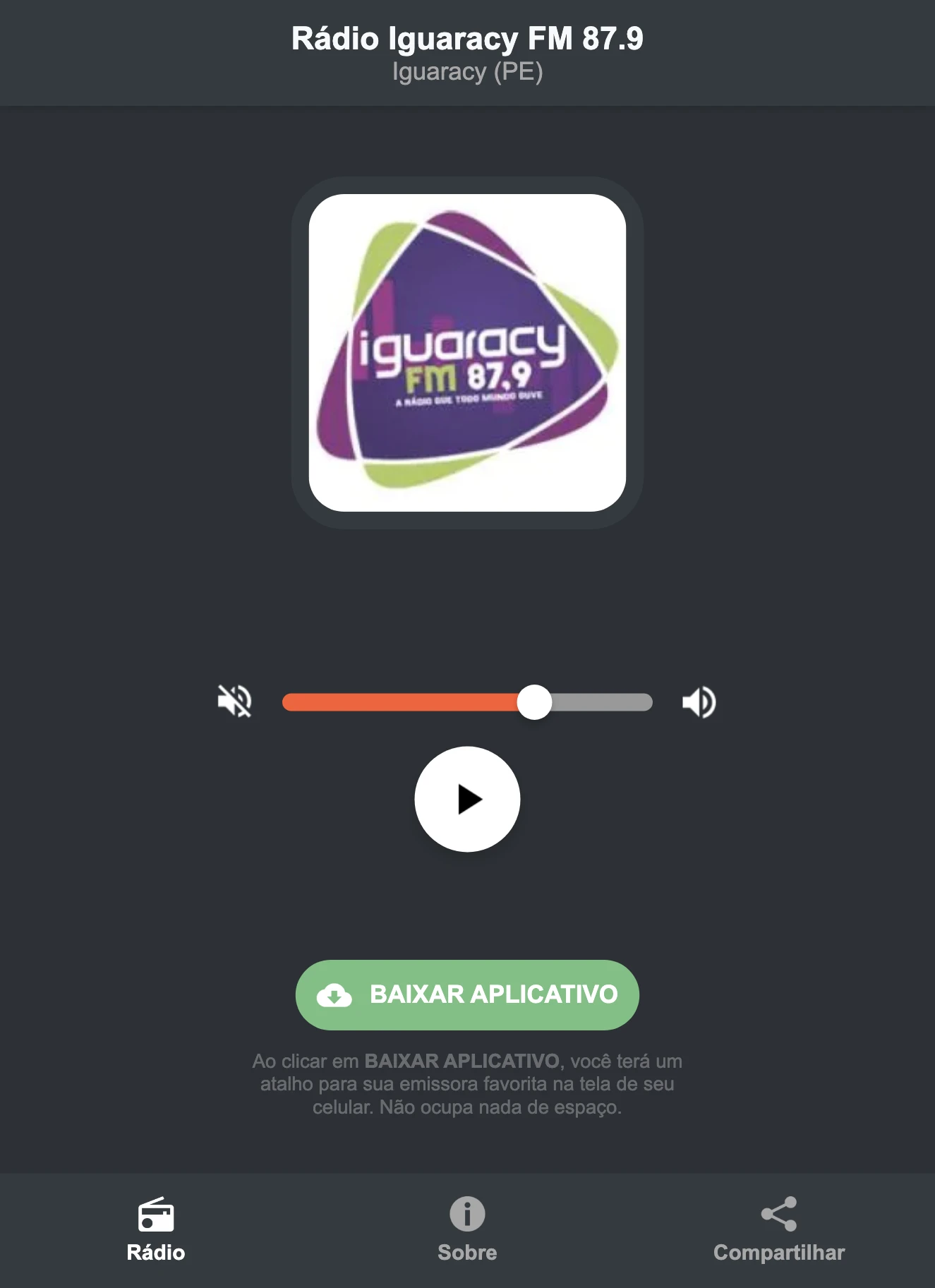 Screenshot do aplicativo da Rádio Iguaracy FM 87.9