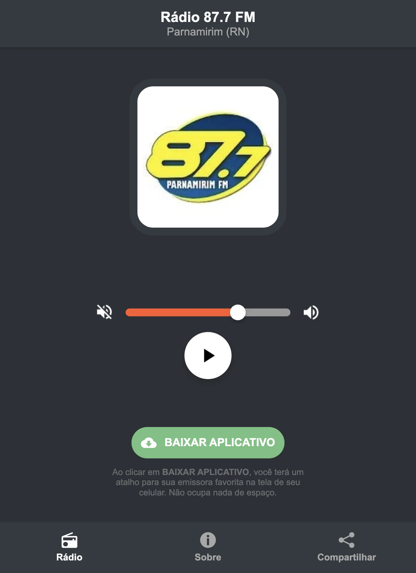 Screenshot do aplicativo da Rádio 87.7 FM