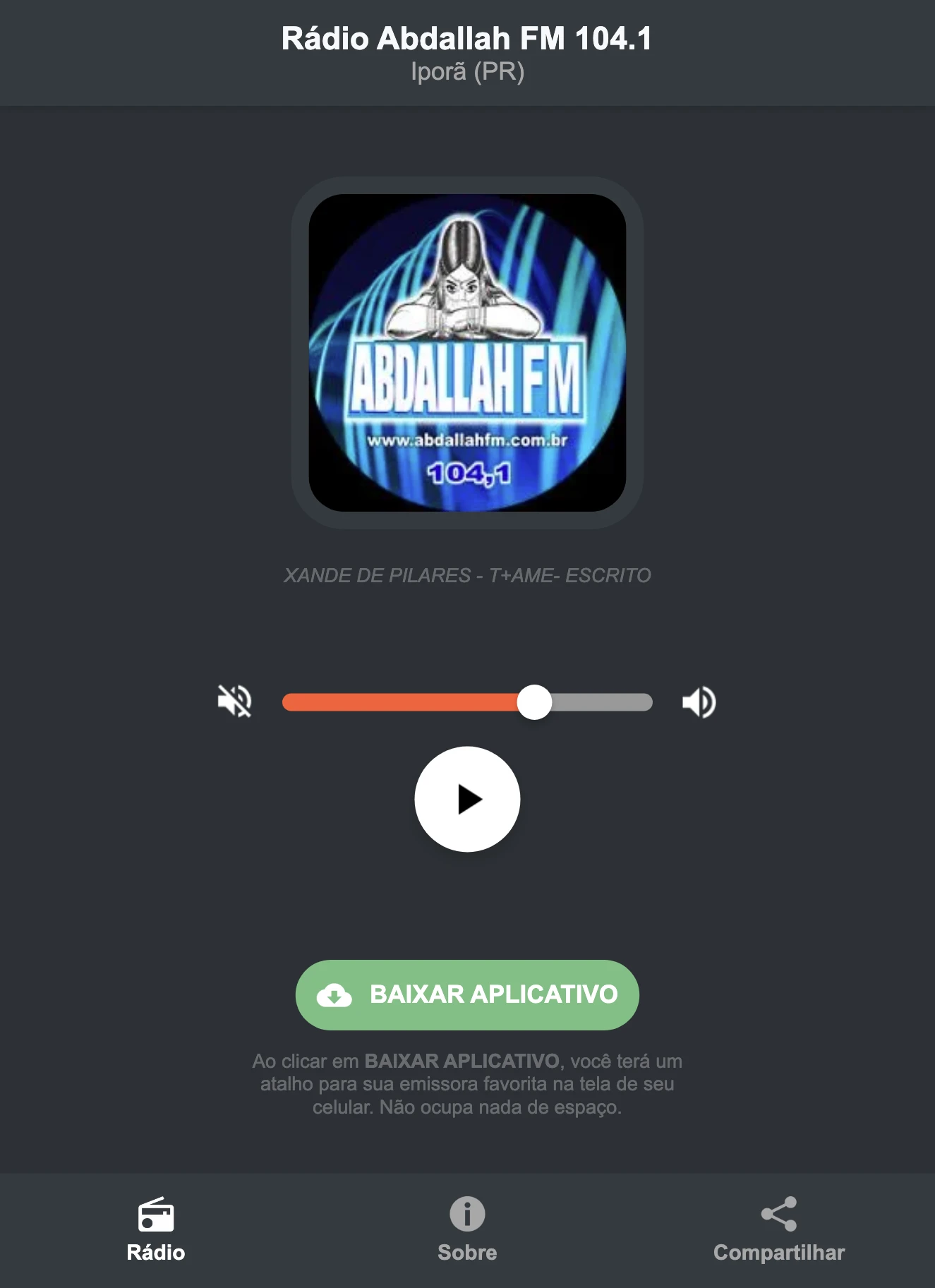 Screenshot do aplicativo da Rádio Abdallah FM 104.1