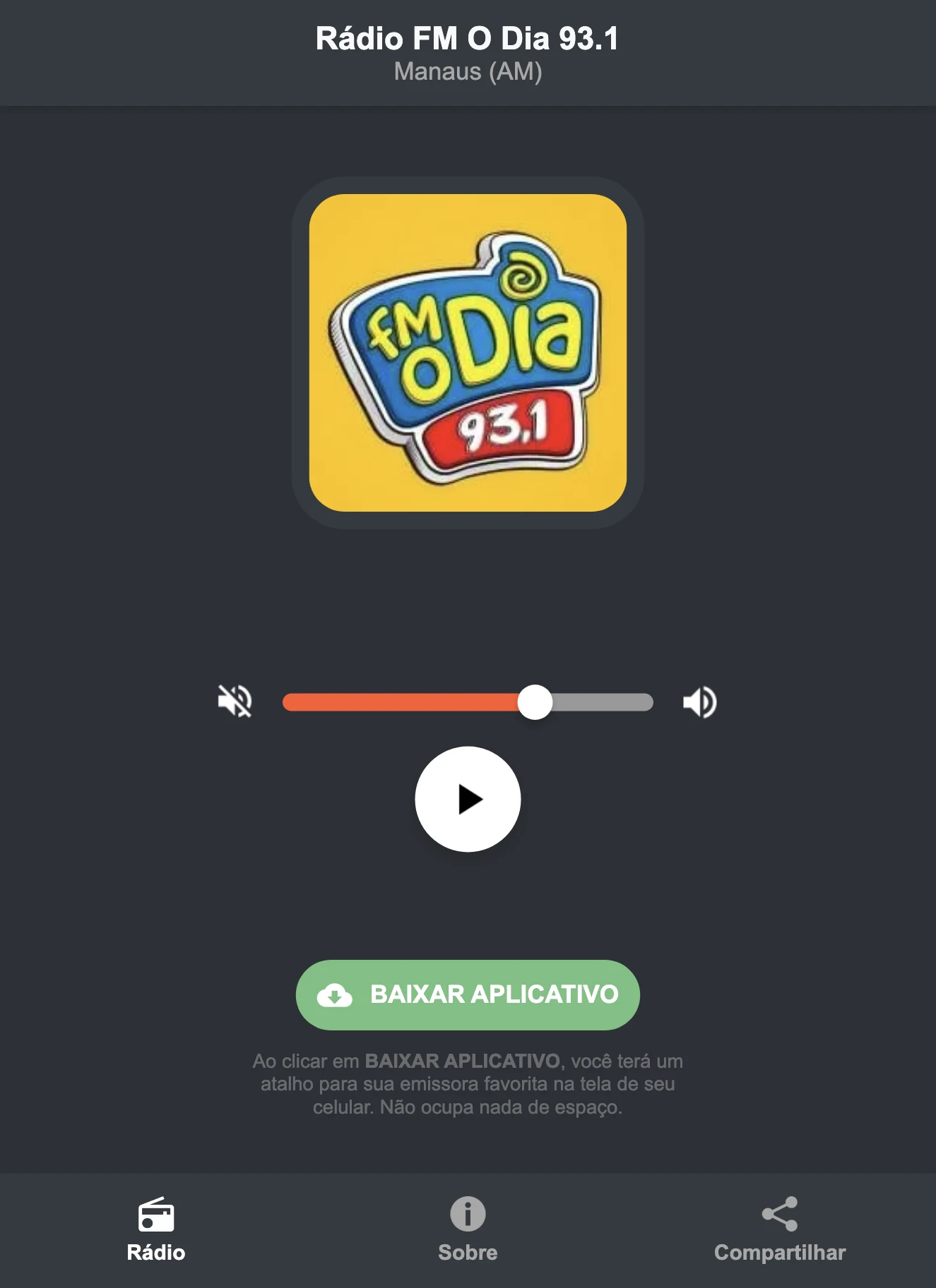 Screenshot do aplicativo da Rádio FM O Dia 93.1
