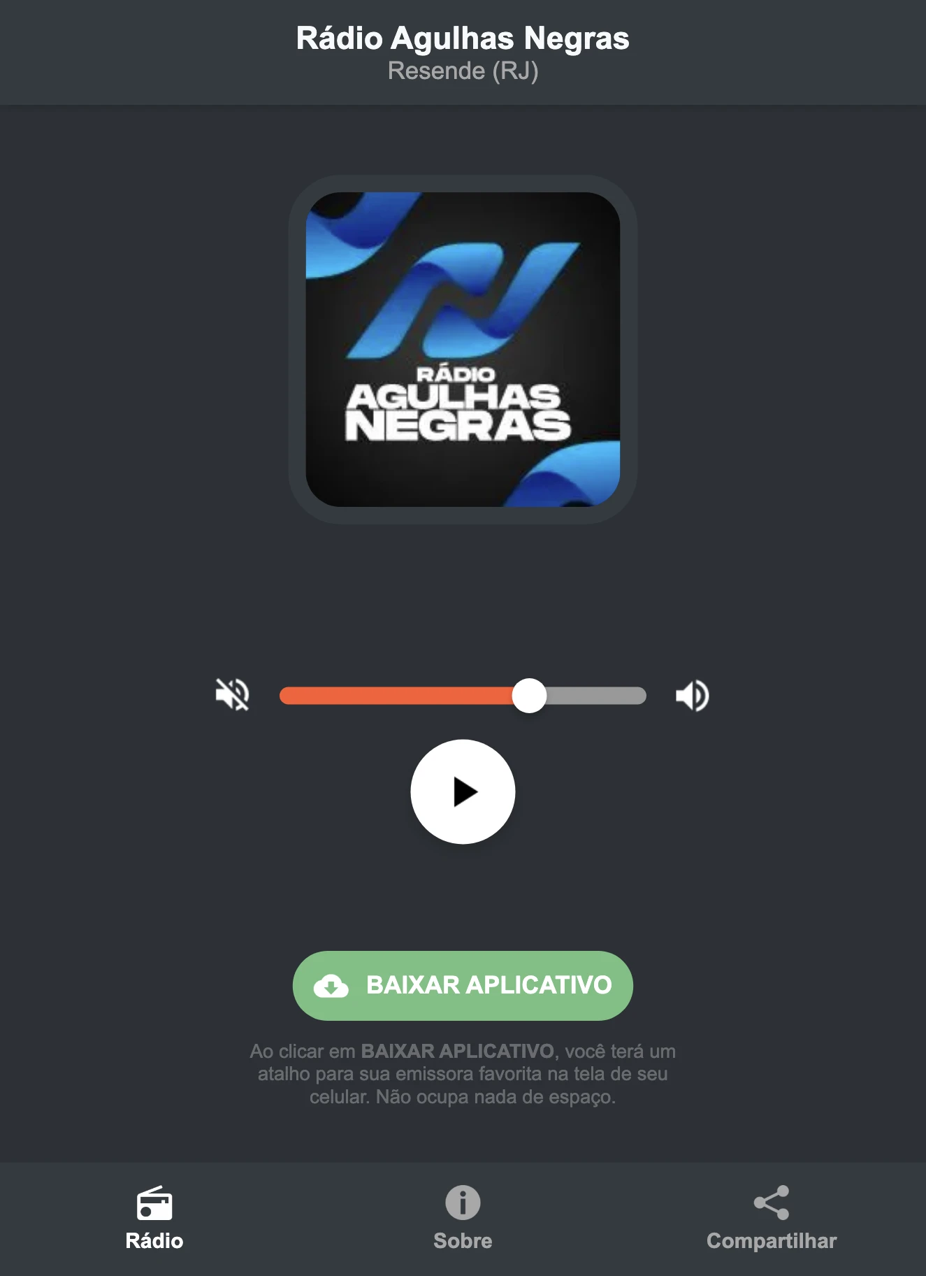 Screenshot do aplicativo da Rádio Agulhas Negras