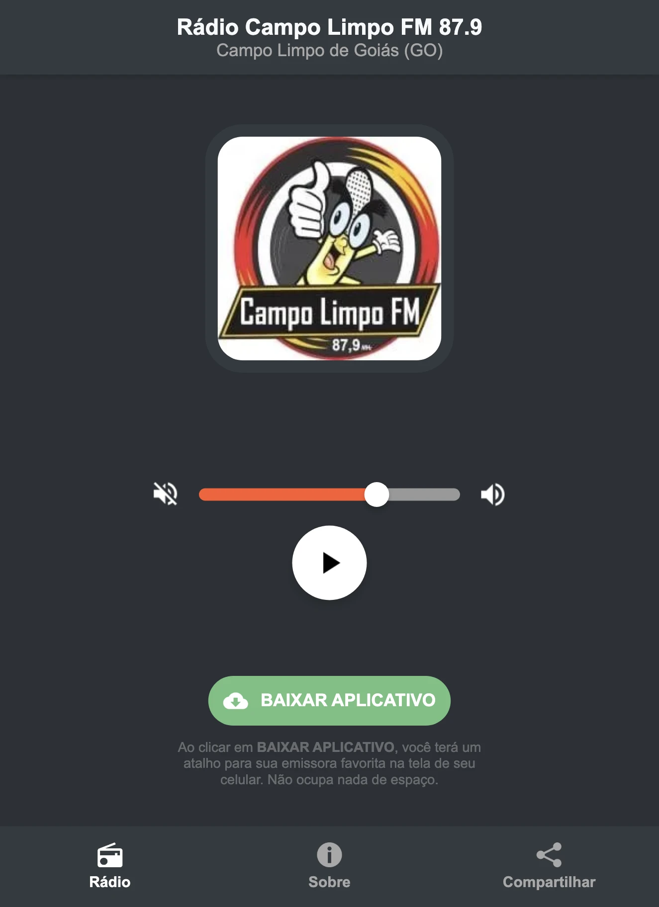 Screenshot do aplicativo da Rádio Campo Limpo FM 87.9