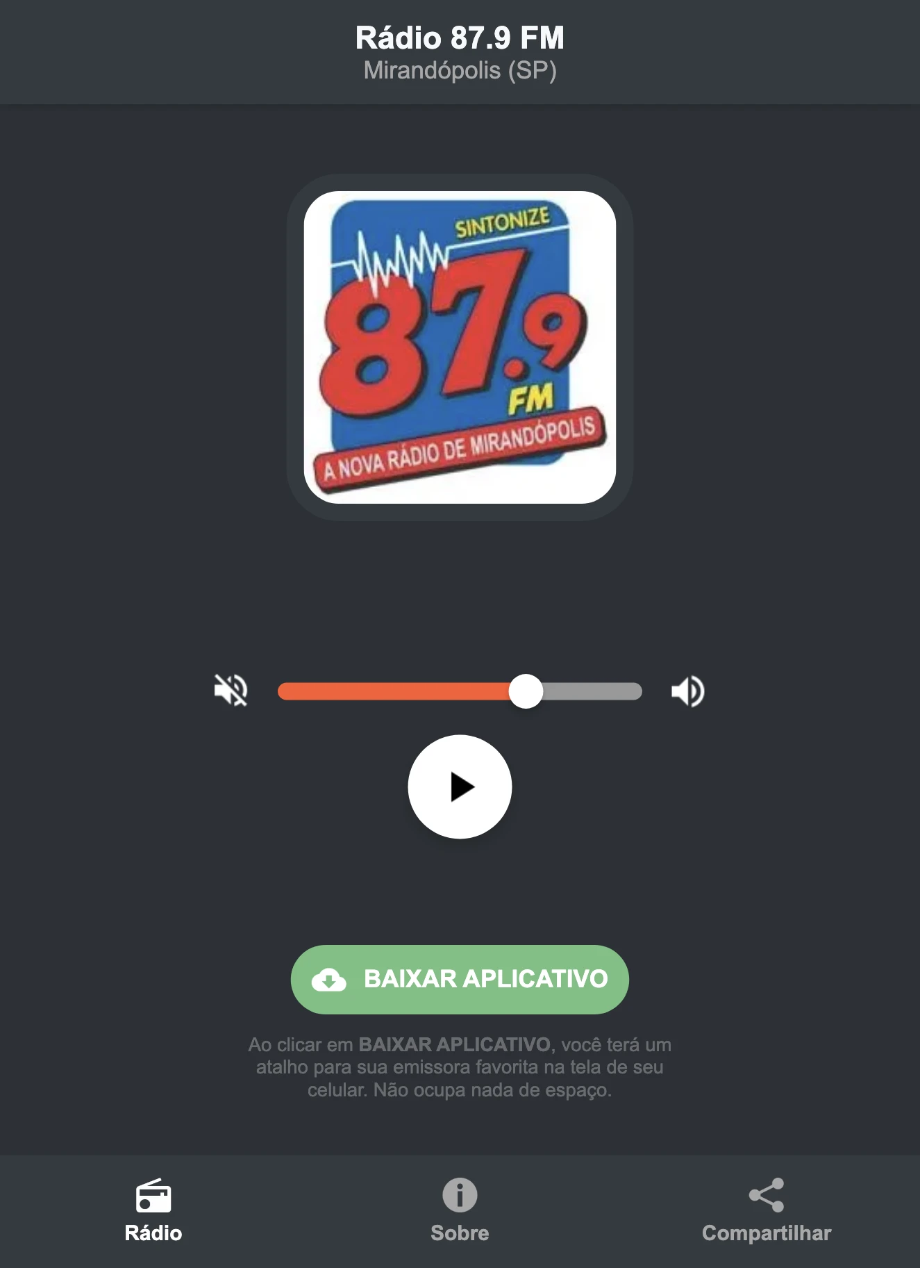 Screenshot do aplicativo da Rádio 87.9 FM