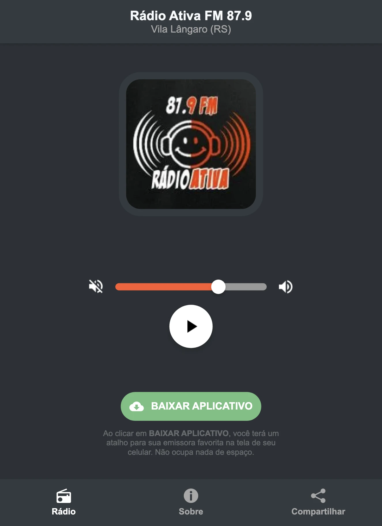 Screenshot do aplicativo da Rádio Ativa FM 87.9