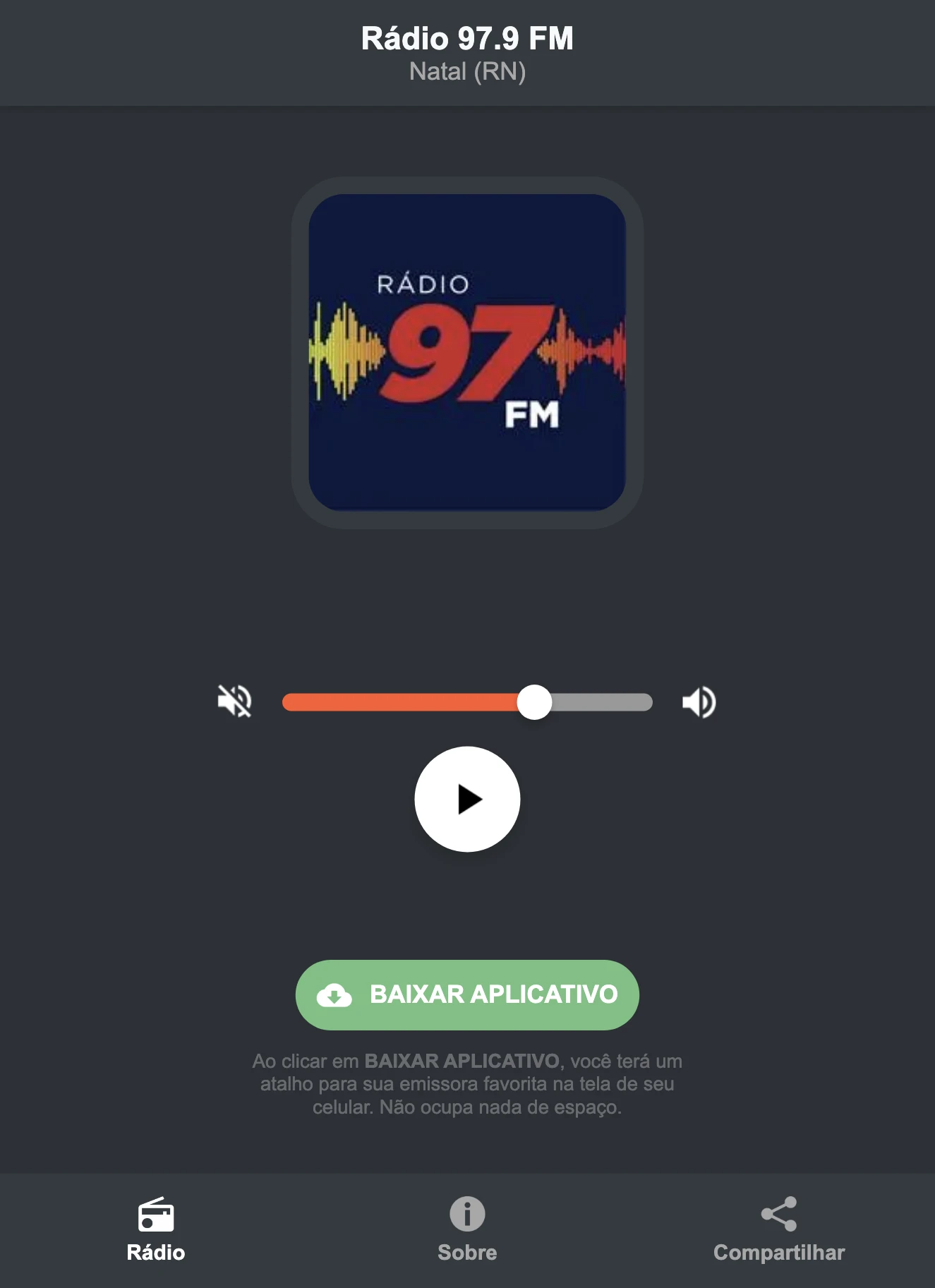 Screenshot do aplicativo da Rádio 97.9 FM